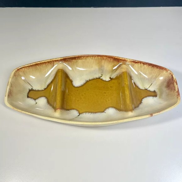 Dryden Pottery Drip Glaze Divided Serving Dish Relish Trinket Tray Ozarks Ark - Picture 2 of 11